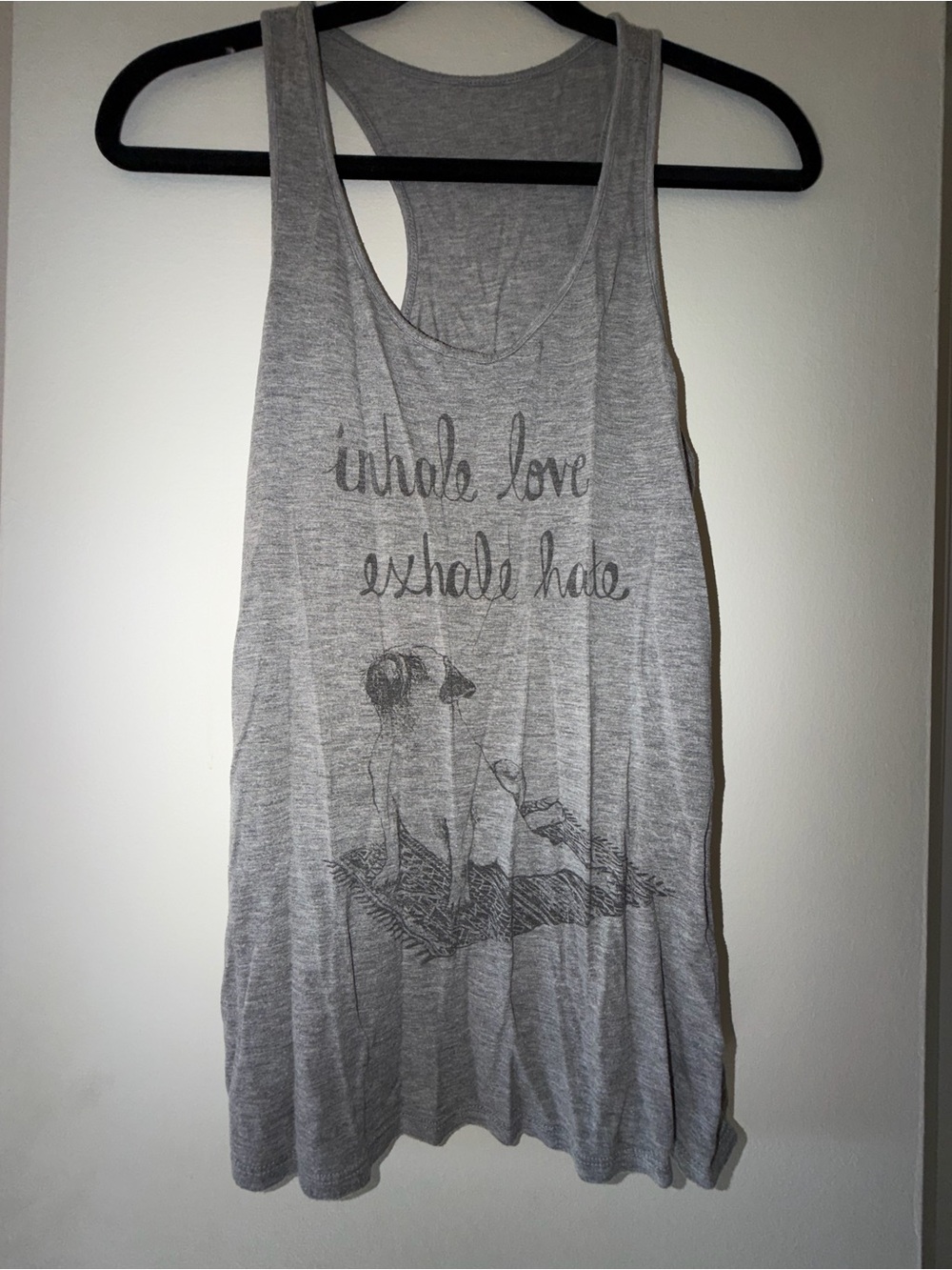 Gray Graphic Racerback Tank - "Inhale Love Exhale Hate" - Size Small